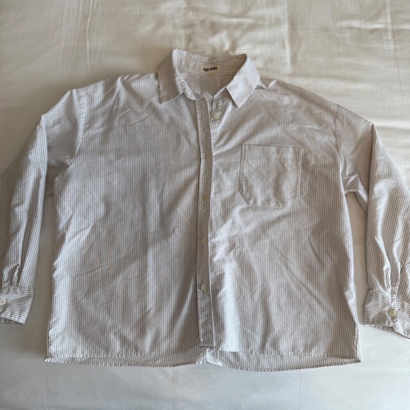 Djerf Avenue Breezy Shirt Beige Stripe size Medium - Picture 1 of 5